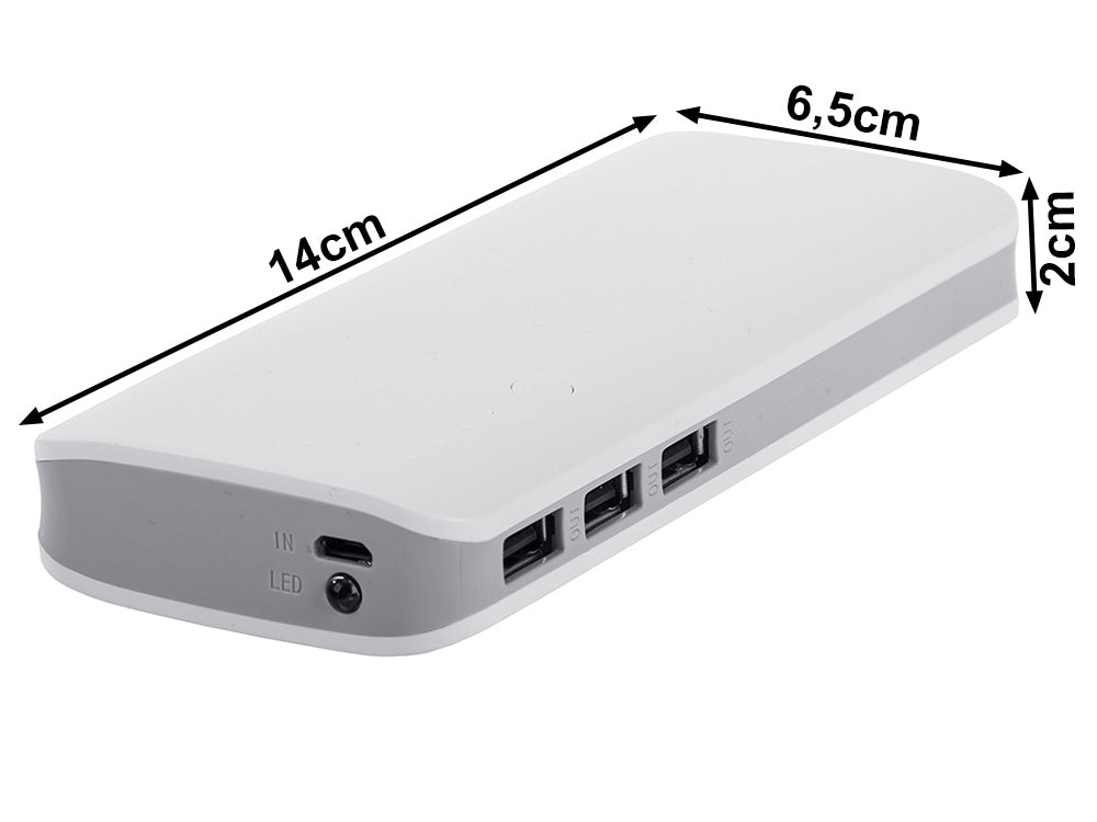 Powerbank 10 000 mAh med 3x USB, snabbladdning och LED-lampa