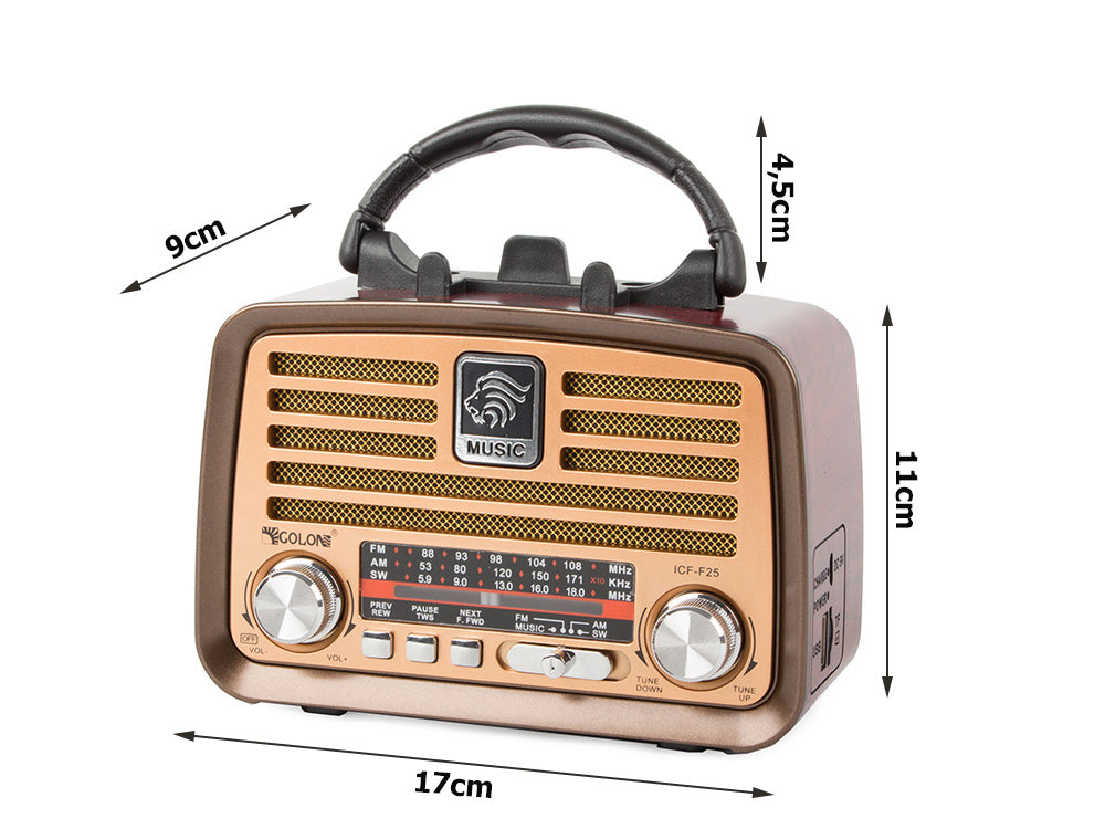 Bärbar retroradio med FM/AM, Bluetooth och USB-laddning