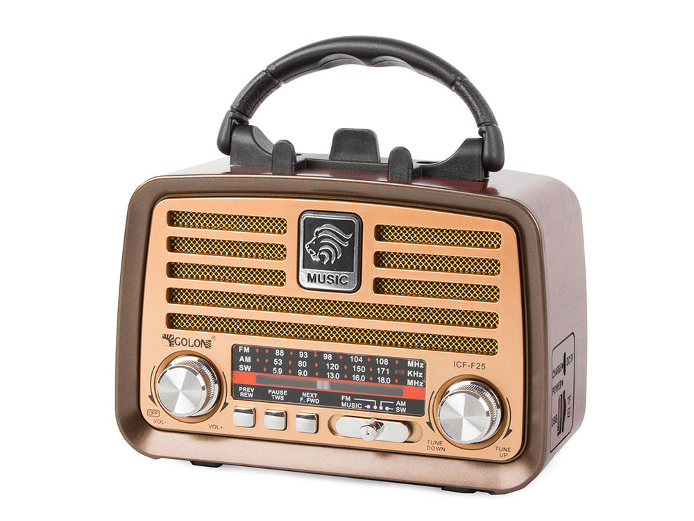 Bärbar retroradio med FM/AM, Bluetooth och USB-laddning