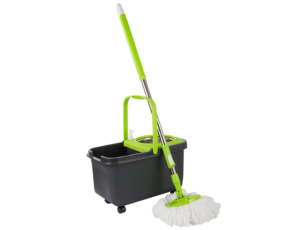 Roterende Moppe med 360° Dispenserspand og 2 Mikroﬁberpuder