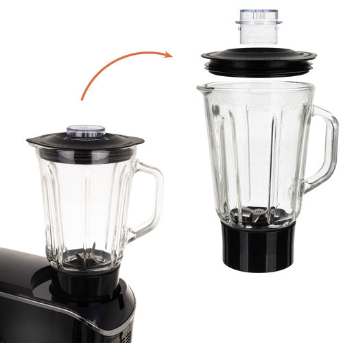 Matberedare med mixer och uppvärmd skål