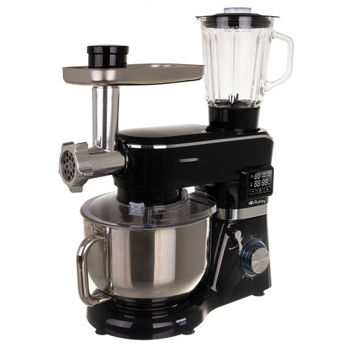 Matberedare med mixer och uppvärmd skål