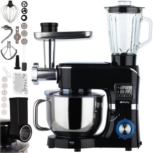 Matberedare med mixer och uppvärmd skål