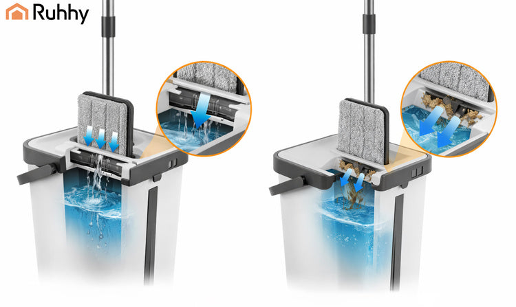 Flatmoppsats - hink 8,5 el. 11L – Inkl. 3 mikrofiberdukar och handsfree-vridning