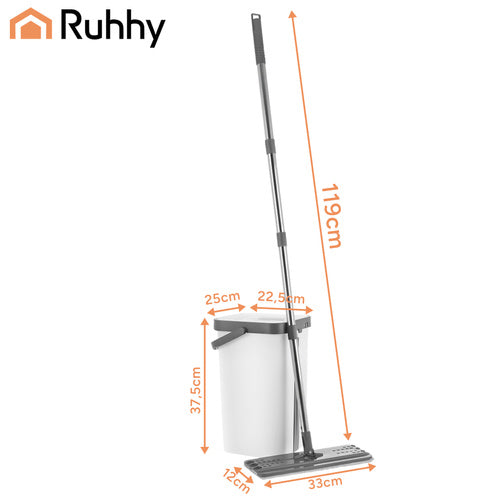 Fladmoppe sæt -  spand 8,5 el. 11L – Inkl. 3 mikro fiberindlæg og håndfri vridning