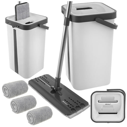 Flatmoppsats - hink 8,5 el. 11L – Inkl. 3 mikrofiberdukar och handsfree-vridning