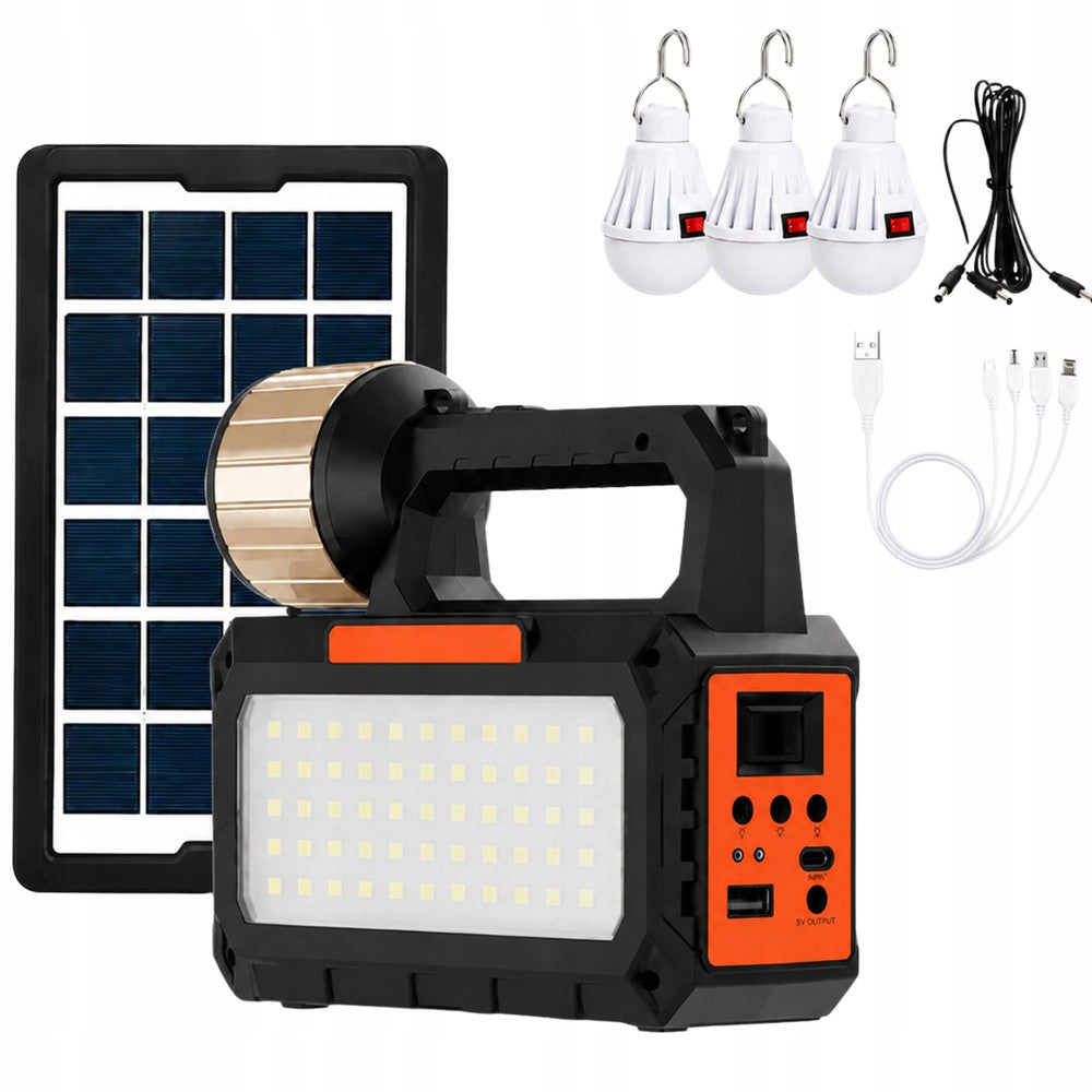 Solcelle lampe med LED, Solpanel, FM Radio, Bluetooth & 3 Ekstra Lamper