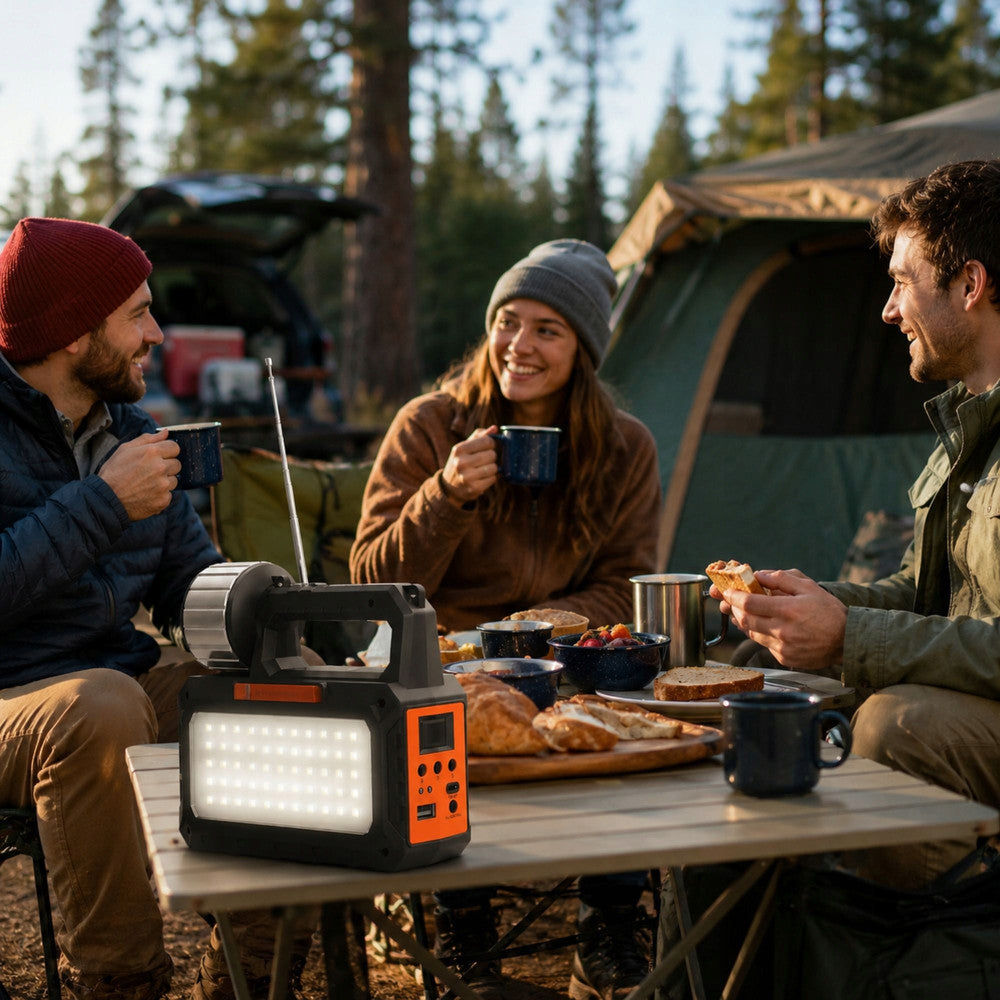 Solcelle lampe med LED, Solpanel, FM Radio, Bluetooth & 3 Ekstra Lamper