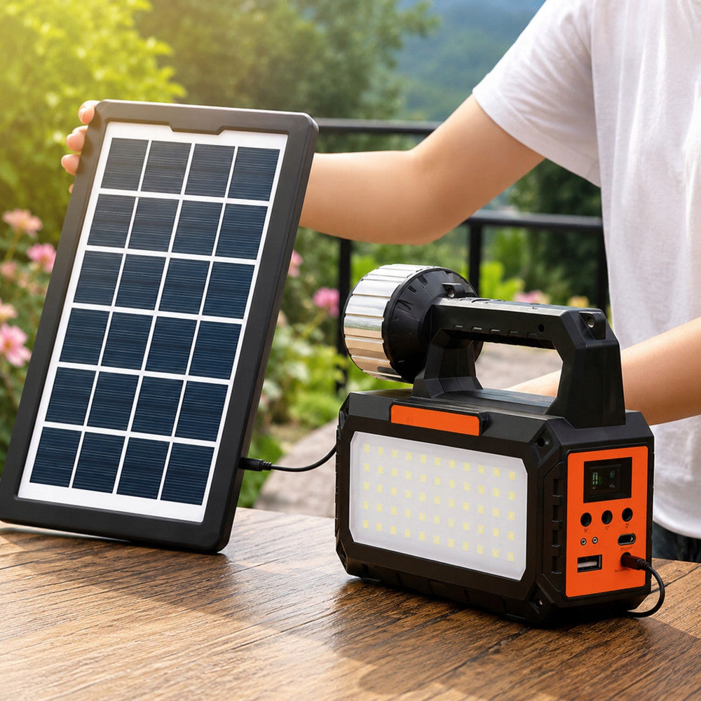 Solcelle lampe med LED, Solpanel, FM Radio, Bluetooth & 3 Ekstra Lamper