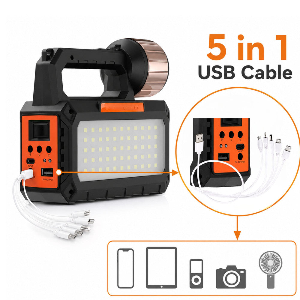 Solcelle lampe med LED, Solpanel, FM Radio, Bluetooth & 3 Ekstra Lamper