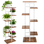 Blomsterhylla med 7 hyllplan i loftdesign – vit växtställning med trälook
