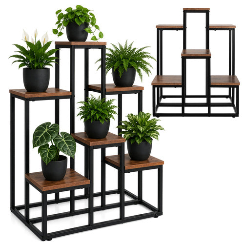 Blomsterhylla med 6 Hyllplan i Loft Design – Plantställning i Metall och Trälook