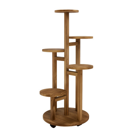 Högt blomställ i trä - växthållare med 6 nivåer för 7 krukor