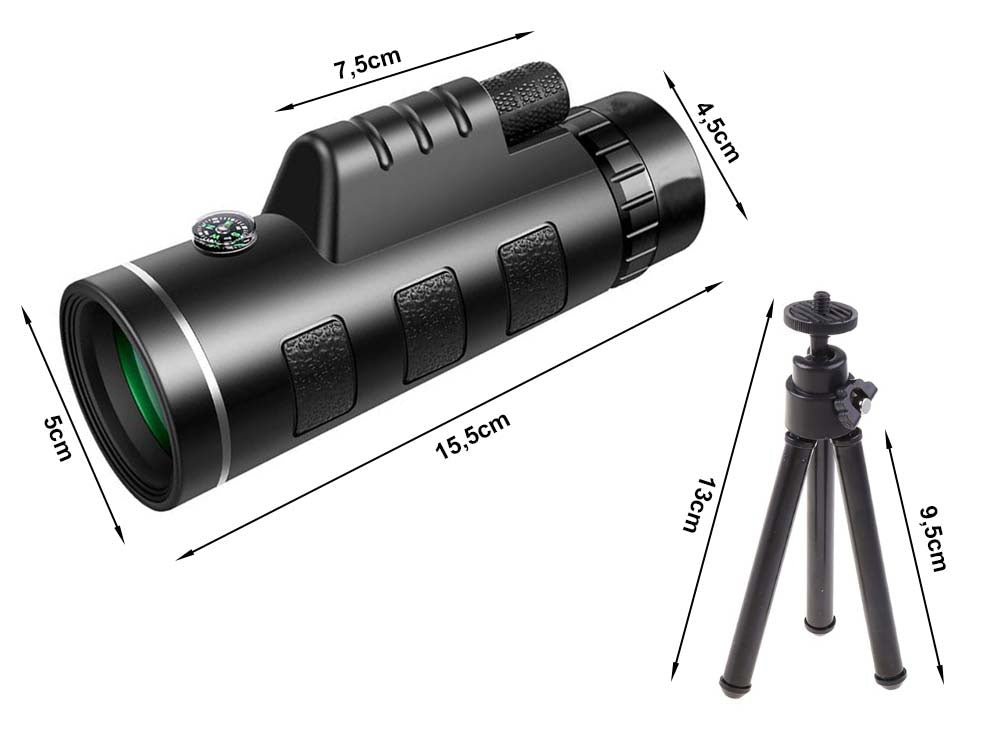 Monokulärt teleskop med 40x60 zoom, stativ och mobilhållare