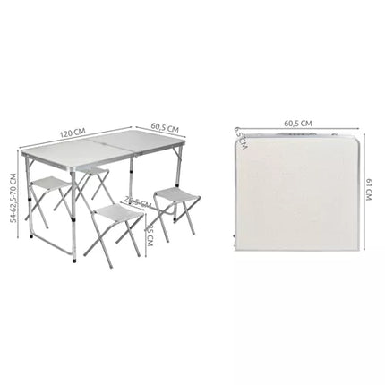 Campingset med ställbart bord och 4 stolar 