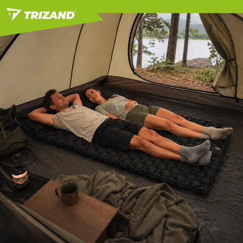 Selvoppustelig Dobbelt Luftmadras 120x190 cm med Indbygget Fodpumpe – Trizand Campingmadras til 2 Personer
