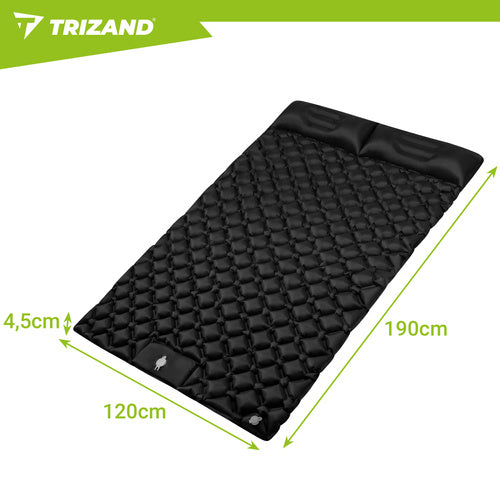 Selvoppustelig Dobbelt Luftmadras 120x190 cm med Indbygget Fodpumpe – Trizand Campingmadras til 2 Personer