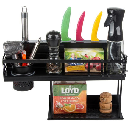 Køkkenreol til væg, dobbeltlags –opbevaring med cutter-Holder og redskabsspand