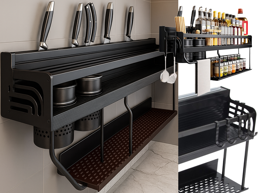 Køkkenreol + tørrestang og kroge – Retro design & stærk opbevaring