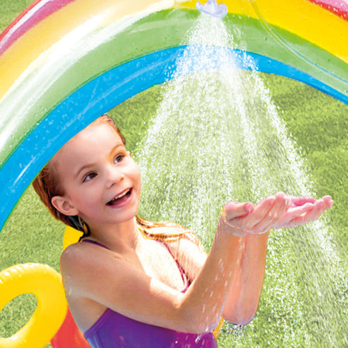 Rainbow Vandlegeplads med Rutsjebane, Springvand, Ringe og Bolde – 297 x 193 x 135 cm