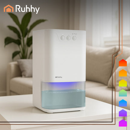 Mini Luftaffugter med LED-lys og timer – kompakt og  komfort til hverdagens fugtproblemer