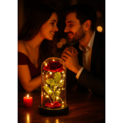 Evigheds rose i Glas med LED-lys  – Elegant Gaveæske