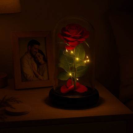 Evigheds rose i Glas med LED-lys  – Elegant Gaveæske