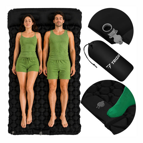 Selvoppustelig Dobbelt Luftmadras 120x190 cm med Indbygget Fodpumpe – Trizand Campingmadras til 2 Personer