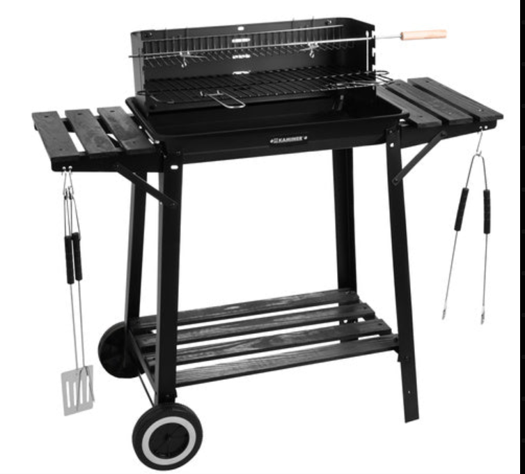 Kulgrill med Rotisserie og varmehylde – Stabil havegrill med hylder