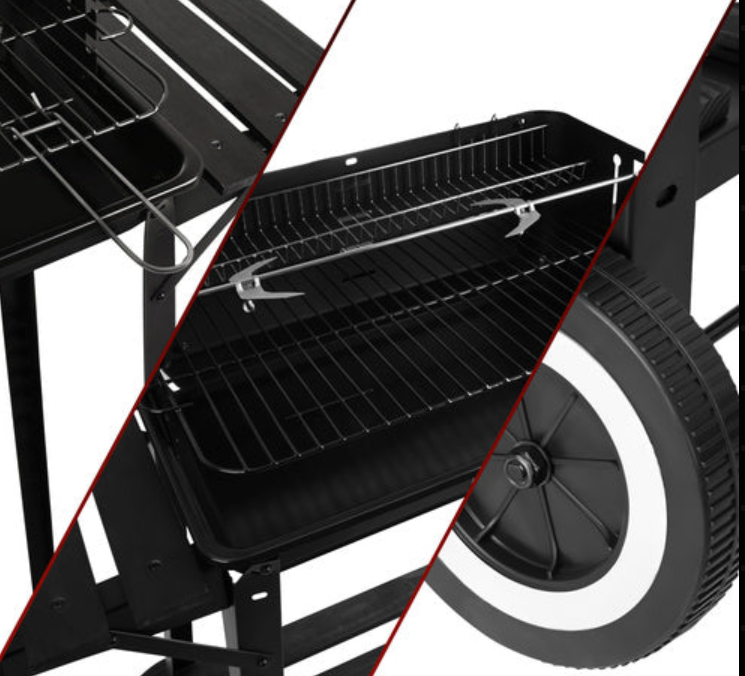 Kulgrill med Rotisserie og varmehylde – Stabil havegrill med hylder