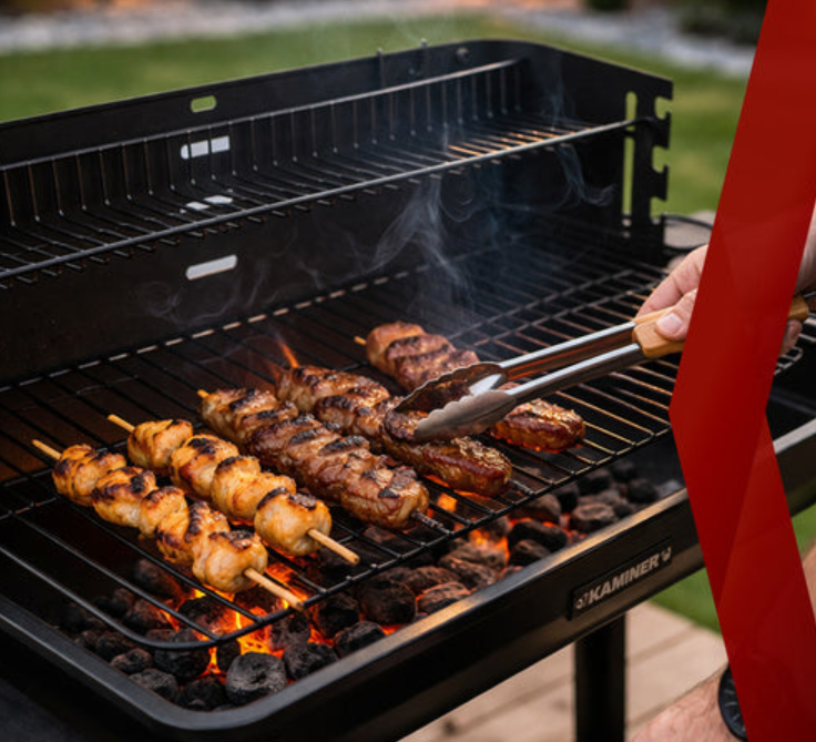 Kulgrill med Rotisserie og varmehylde – Stabil havegrill med hylder