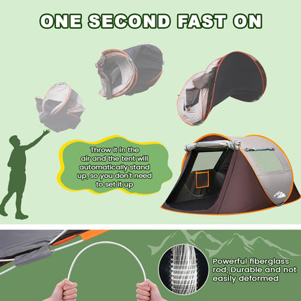 Pop-up-tält för 2-3 personer med dörr och fönster – Inkluderar extra bottenskydd