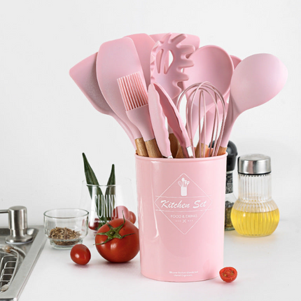 Køkkensæt 12 dele - pink farve