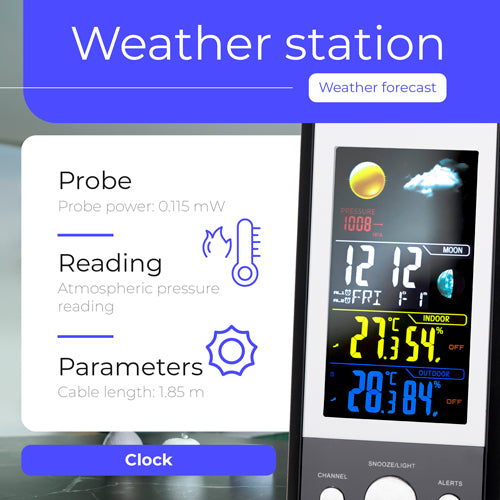Vejrstation med farvedisplay, udendørs sensor