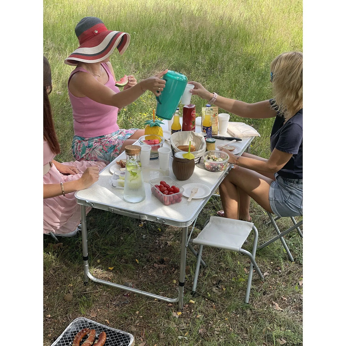 Campingset med ställbart bord och 4 stolar 