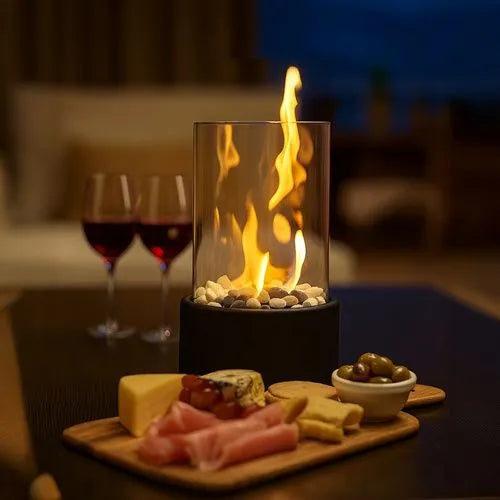 Biopejs til Bord og Terrasse – Fritstående Bioethanol Pejs med Glas