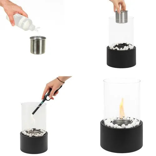 Biopejs til Bord og Terrasse – Fritstående Bioethanol Pejs med Glas