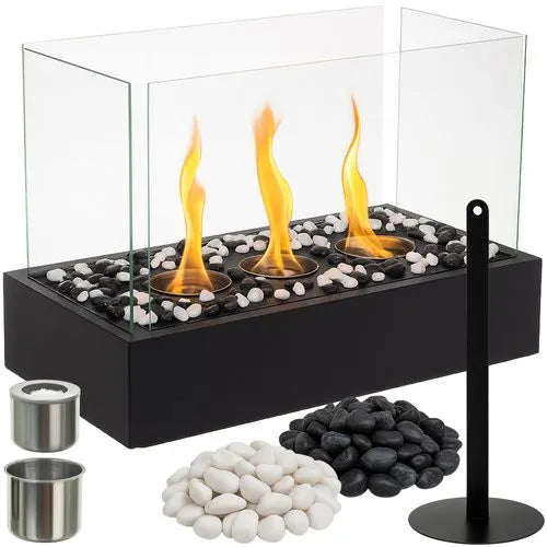 Fritstående Biopejs med 4 Glassider – Bioethanol Pejs til Hjem og Terrasse 45 cm