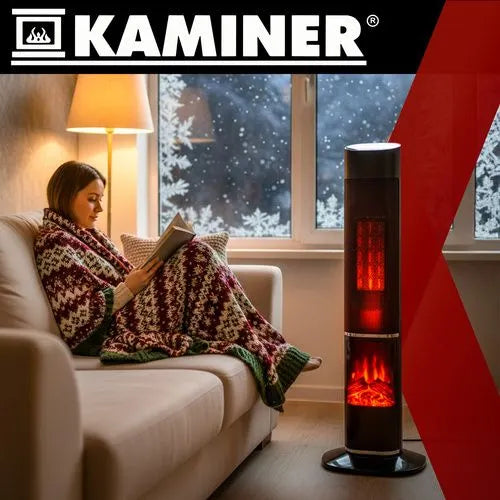 Pelarvärmare 2000W med kamineffekt och fjärrkontroll