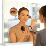 Hollywood Makeup Spejl med LED Lys – 58 x 46 cm, 15 LED Pærer & 10x Forstørrelsesspejl