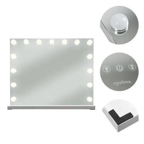 Hollywood Makeup Spejl med LED Lys – 58 x 46 cm, 15 LED Pærer & 10x Forstørrelsesspejl