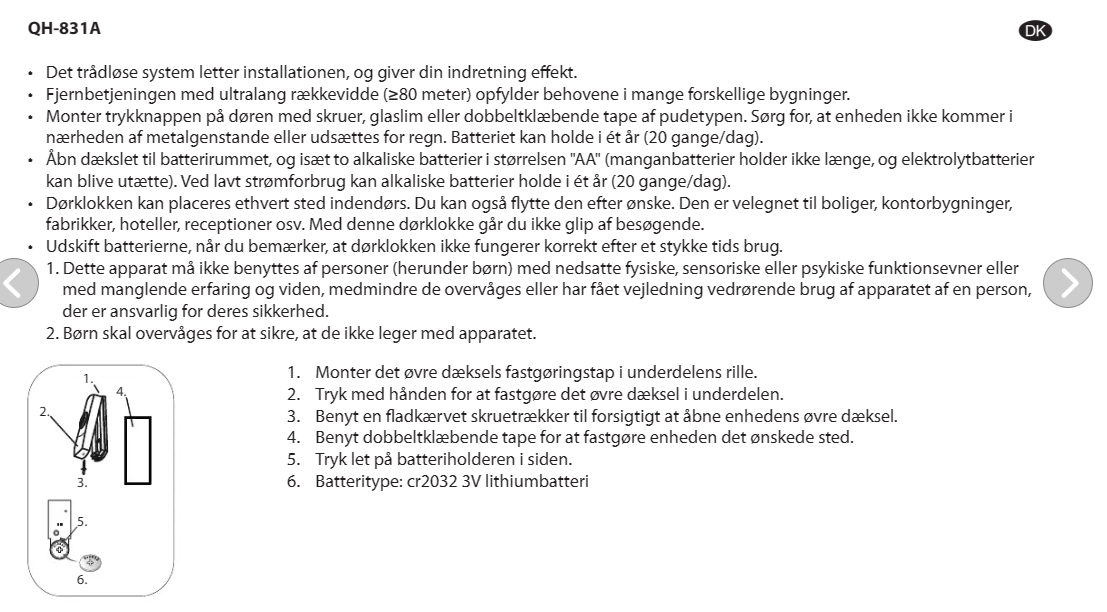 Grundig trådløs ringklokke til hjemmet inkl.  6 forskellige ringe toner
