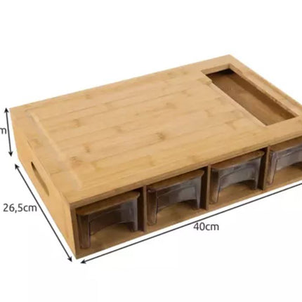 Skærebræt med 4 grøntsagsbeholdere i Bambustræ