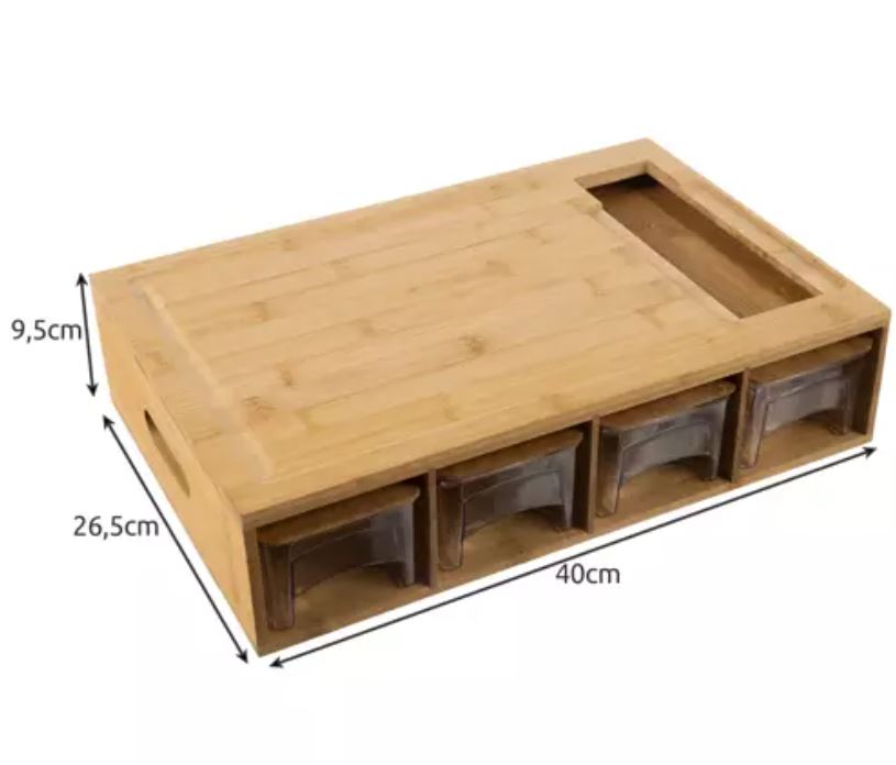 Skärbräda med 4 grönsaksbehållare i bambusträ 