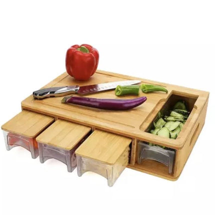 Skærebræt med 4 grøntsagsbeholdere i Bambustræ