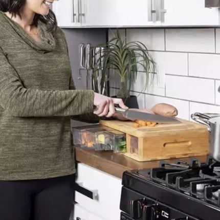 Skærebræt med 4 grøntsagsbeholdere i Bambustræ