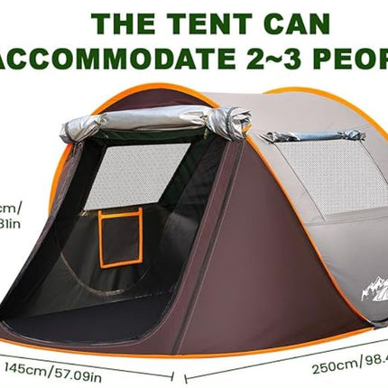 Pop-up-tält för 2-3 personer med dörr och fönster – Inkluderar extra bottenskydd