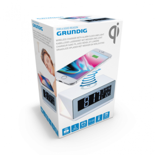 Grundig vækkeur med trådløs opladning og lys. - We Do Better