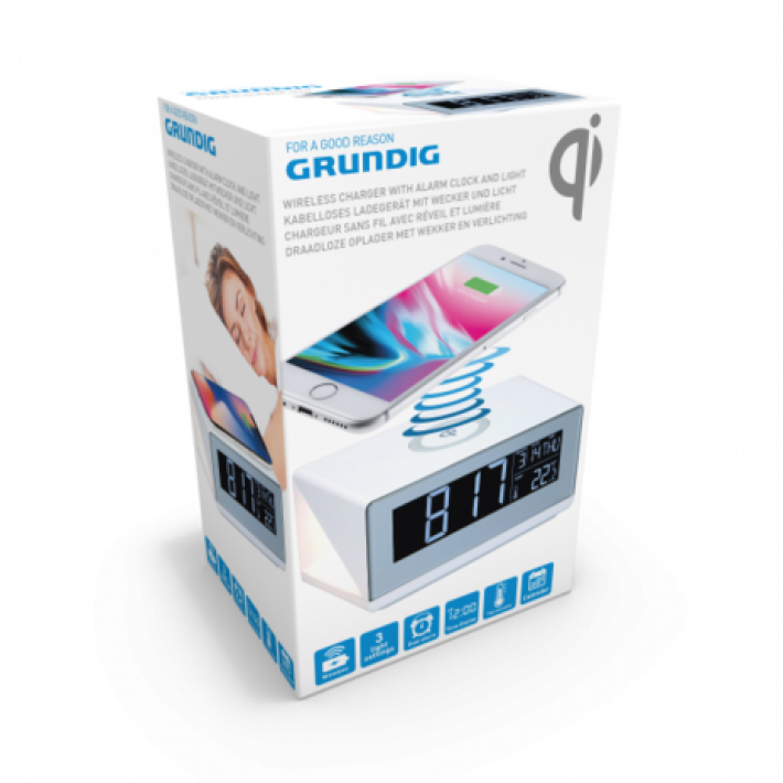 Grundig vækkeur med trådløs opladning og lys. - We Do Better